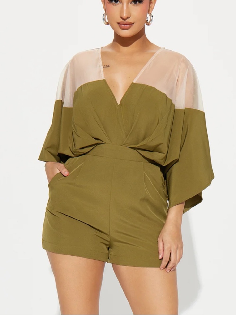 Fashion Nova Khaki Green romper, shorts size L